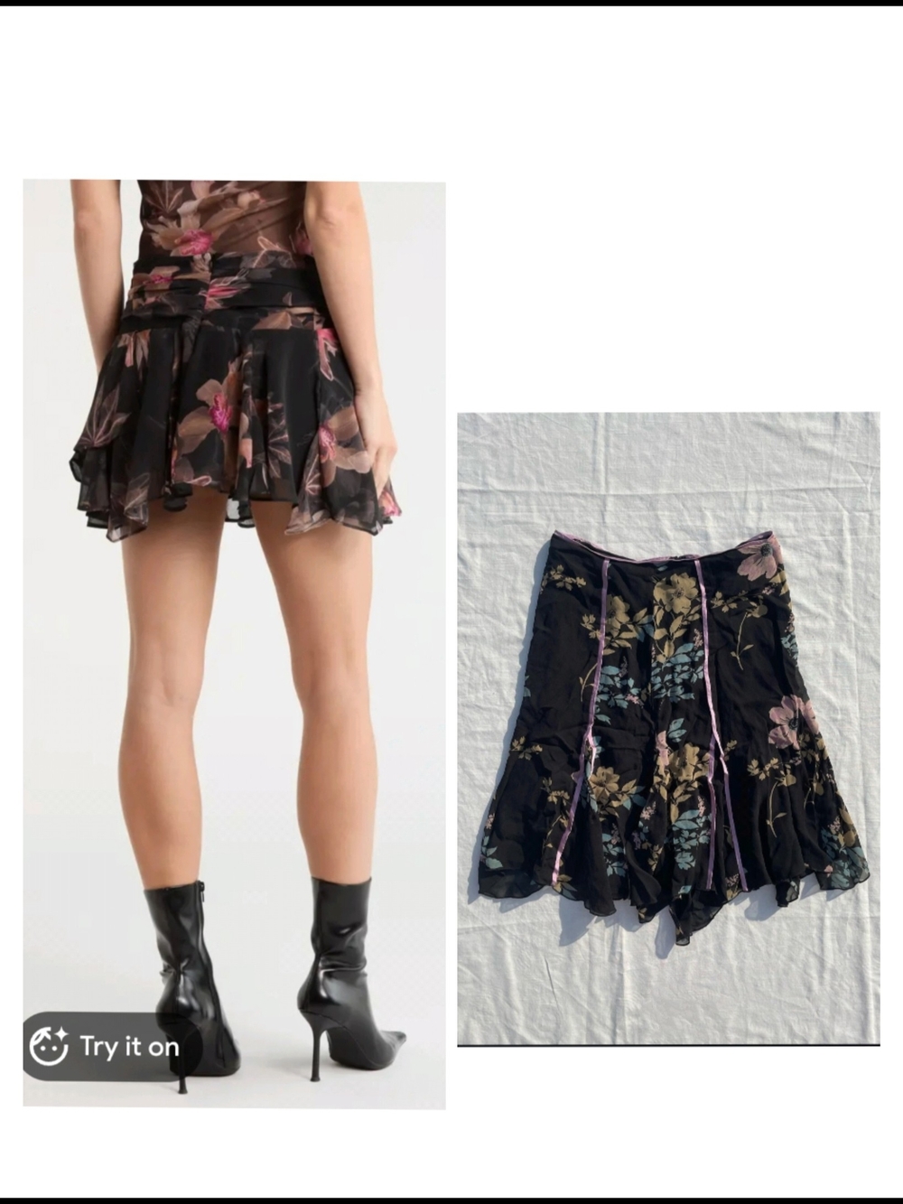 bebe Black Floral A-Line Ruffle Mini Skirt